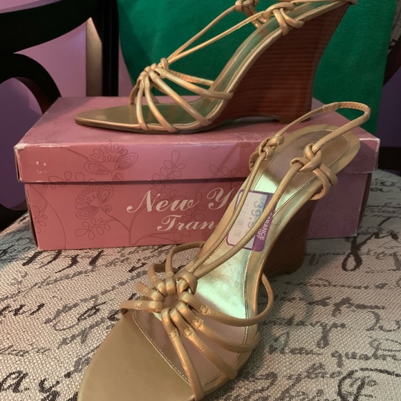 Sexy gold strappy wedge sandals. - Picture 2 of 3